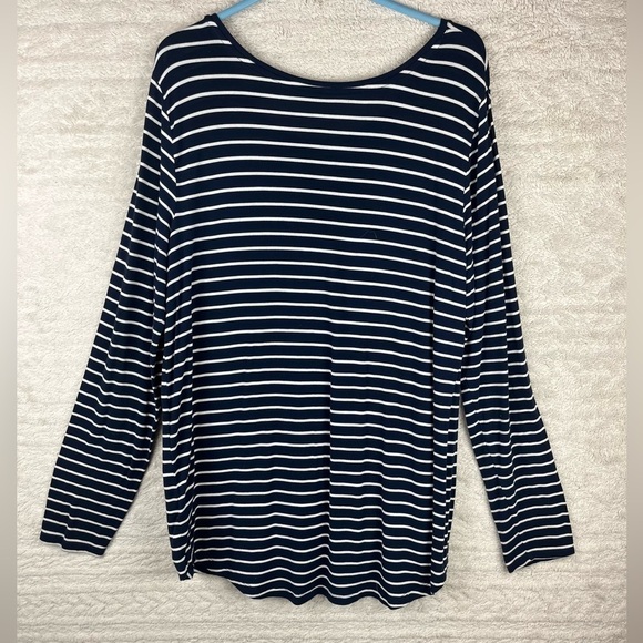 GAP Luxe Navy Striped Nautical Crew Neck Long Sleeve Size Large Preppy Prep - Picture 2 of 13